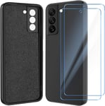 Protection Caméra Coque Pour Samsung Galaxy S21 Fe 5g Avec 2 Pièces Verre Trempé, Coque Samsung S21 Fe 5g Silicone, Housse De Protection Antichoc, Mince, Douce - Noir