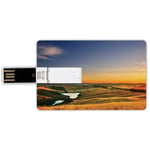 16G USB Flash Drives Credit Card Shape Tuscan Decor Memory Stick Bank Card Style Magical Photo of Mediterranean Rural in the Valley with a Small Lake Europe Nature,Blue Yellow Green Waterproof Pen Thu