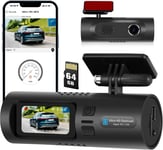 Dashcam Voiture Avant 2K Résolution Écran 1.5 Pouces avec 64G SD Carte,150 Degrés Grand Angle WiFi Dash Cam avec Surveillance de Stationnement G-capteur D'enregistrement en Boucle