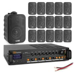 4-Zone Wall Mount Speaker System 16 x 3" Black Speakers with Bluetooth Amplifier