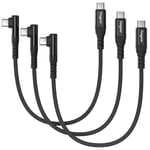 Lot de 3 câbles USB C vers USB C,0,3 m,60 W,type C vers type C,angle droit de 90 degrés,charge rapide PD,compatible avec Galaxy S22,S21,S20,Mac-Book,i-Pad Pro,i-Pad Air (Noir)