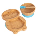 3pc Tiny Dining Blue Penguin Bamboo Baby Feeding Set Kids Plate Bowl Spoon