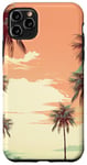 Coque pour iPhone 11 Pro Max Design coucher de soleil plage thème palmiers vert pastel