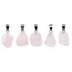 Pendant Rose Quartz Rough Silver Colour -- ±2 Cm  5 Stk.