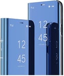 MRSTER Oppo A16 Miroir Housse Coque Etui à Rabat, Mirror Smart View Standing 360° Protecteur Etui Coque pour Oppo A16. Mirror: Blue