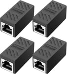 4 Pack Coupleur de Câble LAN 10 Gbit/s RJ45 - Connecteurs Haute Vitesse pour Ethernet Cat7, Cat6, Cat5e, Cat5, Solution d'Extension de Réseau, Embout RJ45 Rallonge, Noir.[G1162]