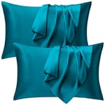 Seiwohl Satin Pillowcase 2 Pack - Soft as Silk Pillowcases for Hair and Skin Teal Pillow Cases for sleeping, Cooling Pillow cases with Envelope Closure, Standard Size 50x75 cm