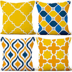 Aoihrraan 60x60cm Lot de 4 Housse de Coussin Moderne Géométrique Motif Doux Court Peluche Carré Taie d'oreiller Maison pour Chambre Salon Canapé Balcon Terrasse Patio Jardin Chaise Auto, Jaune Bleu