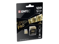 Emtec Speedin' Pro - Flash-Minneskort (Adapter, Microsdhc Till Sd Inkluderad) - 128 Gb - Video Class V30 / Uhs-I U3 / Class10 - Mikrosdxc Uhs-I