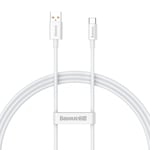 Baseus USB-A til USB-C Hurtigladekabel 100W, 1m - Hvit