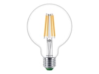 Philips - Led-Glödlampa Med Filament - Form: G95 - Klar Finish - E27 - 4 W (Motsvarande 60 W) - Klass A - Varmt Vitt Ljus - 2700 K