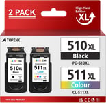 510 511 XL Cartouches d'encre Remanufacturées pour Cartouches Canon PG-510 CL-511 Noir et Couleur, Canon PG-510XL CL-511XL pour Pixma MP280 MP495 MP230 MP250 iP2700 MP252 MP270 MP240 MP490