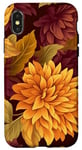 Coque pour iPhone X/XS Chrysanthème orange et bourgogne Fleurs florales d'automne