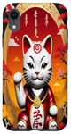 Coque pour iPhone XR Chat porte-bonheur asiatique sur le devant + belle fille geisha sur le dos