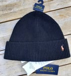 Genuine POLO RALPH LAUREN Black 80% WOOL BEANIE Hat Toque Tag 449938779001