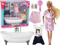 Leantoys Baby Doll Långt Blont Hår Badrock Rosa Badkar Badrum