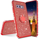 MRSTER Galaxy S9+ Coque Bling Gliter Paillette Brillant Strass Coque Etui avec 360 Rotation Bague Stand Holder Gel TPU Antichoc Etui Housse pour Samsung Galaxy S9 Plus. GS Bling TPU - Red