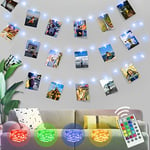 Kolpop Photo Clip String Lights Multicolor, 5M 50LED Photo Peg Fairy Lights Indoor with 30 Clips Battery Powered Cooper Wire Hanging String Photo Display for Birthday Party Christmas Decorations