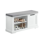 Sobuy - FSR84-W Banc de Rangement avec Coussin Rembourré Meuble Bas Entrée Commode à Chaussure Banquette Confortable avec 1 Porte et 2 Etagères