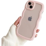 Kompatibel med iPhone 15 Plus Skal, Transparent Söt Lockig Enkel Våg Skal Estetisk Design Stötfångare för Flickor Kvinnor Mjuk TPU Skal - Rosa