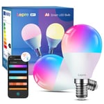 Lepro BP1 AI Smart Bulb E14, Music Sync WiFi Bulb, Voice Control, Bluetooth Colour Changing Bulb, LLM AI Lighting Design Assistant, Dimmable Golf Ball Bulb, Work with Alexa & Google Assistant, 2 Packs