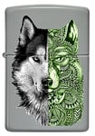 ZIPPO - Tattoo Wolf, Color Image - Flat Grey - Briquet tempête, Rechargeable, dans Un boîte Cadeau