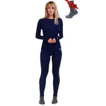 sous-Vêtements Thermiques Femme Laine Mérinos - Chaud Merino sous Vêtement Thermique Femme, Respirante Laine Merinos Pantalon Bas Et Maillot De Corps Femme (Small, 250 Navy)