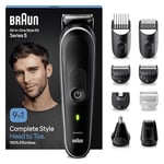 Braun All-in-One Style Kit Series 5 MGK5410, 9-in-1 Everyday Grooming Kit for Men, for Beard Trimming, Hair Clipping, Ear, Nose & More, with Ultra-Sharp Blade, Pouch, Waterproof