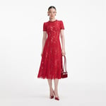 Sequin Lace Midi Dress - Red