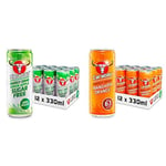 Carabao Energy Drink Green Apple Sugar Free (12 Cans) & Orange Blast (12 Cans), 24 x 330ml Case Cans, Low Calorie and less Sugar, Fizzy Flavour, Vegan, B Vitamins, Caffeine, Zero Crash, Multipack