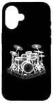 Coque pour iPhone 16 Ensemble de batterie 3D Wireframe - Vintage Drummer Drums Lover