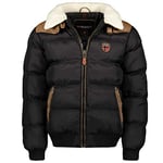 Geographical Norway ABRAMOVITCH Men - Veste Chaude Homme Tissu Impermeable - Manteau Epais Capuche Fourrure Outdoor - Blouson Doudoune Matelasse Hiver Exterieur Parka Hommes Noir XL