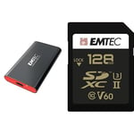 Emtec - Pack création : Disque SSD externe USB 3.2 X210 256Go + Carte SDXC UHS-II U3 V60 SpeedIN Pro+ 128 Go - Pack De 2