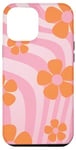 Coque pour iPhone 14 Plus Fleur orange sur rose ondulée liquide rétro esthétique