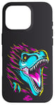 Coque pour iPhone 16 Pro Jurassic World Colorful Neon Iconic T-Rex Logo