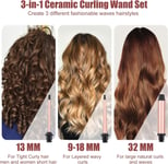 Curling Wand 3 in 1 Mermaid Hair Curler Ceramic Curling Tongs Iron Set for Long