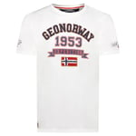 Geographical Norway jollegio Men Tee Shirt Coton Homme - T Shirts Classique Ete avec Logo - Vetement Corps Manche Courte - Col V Coupe Reguliere Hommes - Été Toute Saison (Blanc XL)