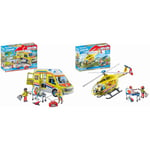 Playmobil 71202 City Life Ambulance & 71203 City Life Medical Helicopter, helicopter Toy, emergency rescue services Toy set