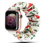 Scrunchie Strap Compatible pour Apple Watch Band 49mm 45mm 41mm 44mm 40mm 42mm 38mm, Bracelet élastique en Nylon pour iwatch Ultra Series 8 7 6 SE 5 4 3 2 1, Fleur Rouge Blanche, 38/40/41mm-L