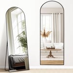 Melodieux Miroir Pleine Longueur, Arc, 161 x 52 cm, Grand Miroir autoportant, Cadre en Aluminium, Noir, pour Dressing, Salon, Chambre à Coucher