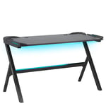 Bureau Table Gamer Noir Look Futuriste Eclairage LED Multicolore Ideal Pour Ses