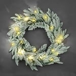 SHATCHI 55cm Pre-Lit Christmas Wreath Lapland Fir for Fireplaces Home Wall Door Stair Snow Flock Artificial Xmas Tree Garden Yard Decorations with 30 Warm White LEDs