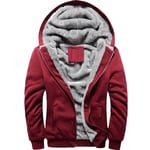 Mäns Fleecefodrad Fluffig Sherpa Jacka Varm Hoodie Sweatshirt Röd Red L