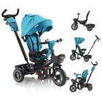 FableKids Tricycle Noemi 5 en 1 avec barre de poussée de 18 mois à 25kg Turquois