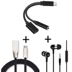 Pack Pour Nintendo Switch (Adaptateur Type C/Jack + Cable Fast Charge Type C + Ecouteurs Metal) (Noir)