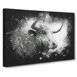 Stone Statue Of A Bull Paint Splash Modern Art Canvas Wall Art Print Ready to Hang, Framed Picture for Living Room Bedroom Home Office Décor, 24x16 Inch (60x40 cm)