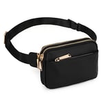 UTO Sac Banane Femme Homme Fanny Pack Ceinture Imperméable Synthétique Mode Léger Sac de Taille avec 3 Poches zippées PU Bracelet Noir verison4