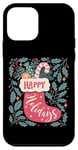 Coque pour iPhone 12 mini Chaussette bohème Happy Holidays rétro en forme de canne à sucre d'orge de Noël