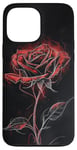 Coque pour iPhone 13 Pro Max Motif croquis de rose rouge, art floral, fleur unique