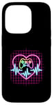 Coque pour iPhone 14 Pro Gamer Heartbeat Vaporwave Retro Console Player années 90